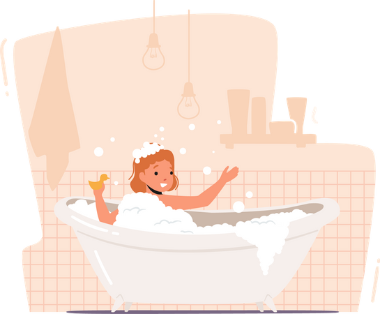 Kleines Baby genießt das Baden in der Badewanne  Illustration