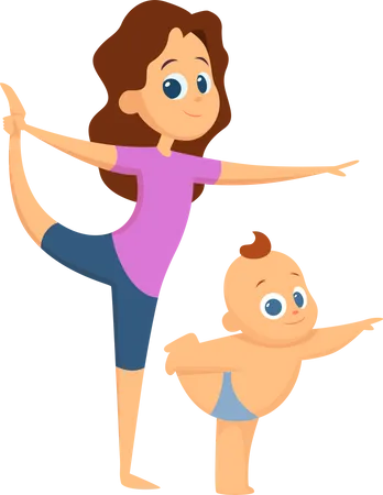 Kleines Baby und Sohn beim Yoga  Illustration