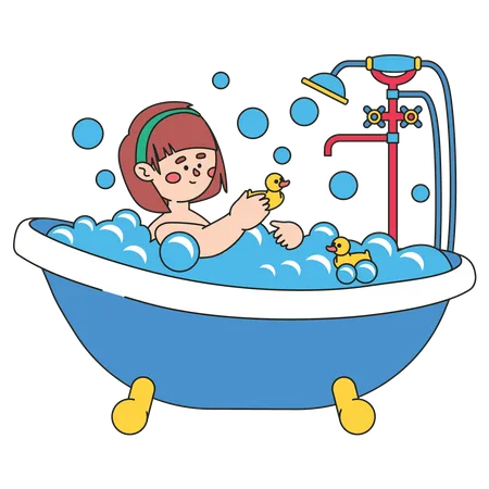 Kleines Mädchen badet in der Badewanne  Illustration