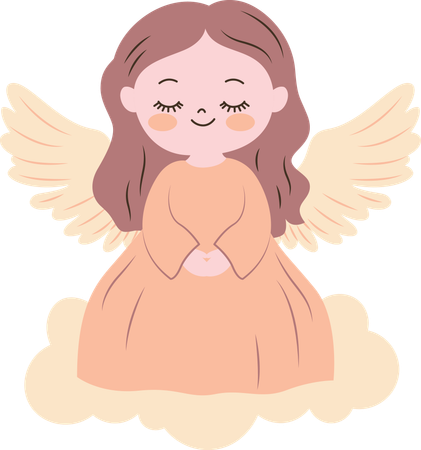 Kleines Mädchen Fee Engel mit Wolke  Illustration