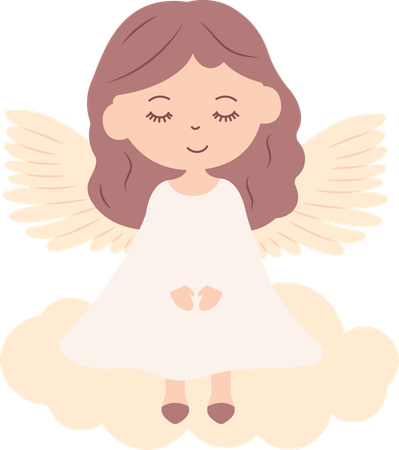 Kleines Mädchen Fee Engel mit Wolke  Illustration