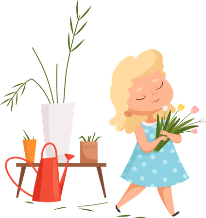 Kleines Mädchen hält Blume  Illustration