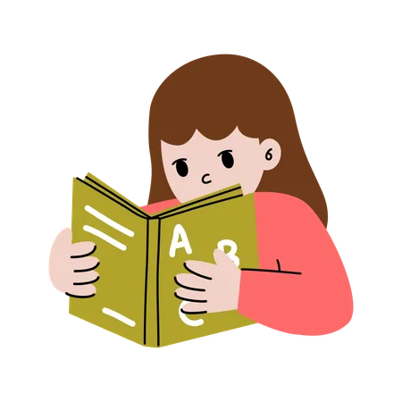Kleines Mädchen hält Buch beim Lesen von Englisch  Illustration