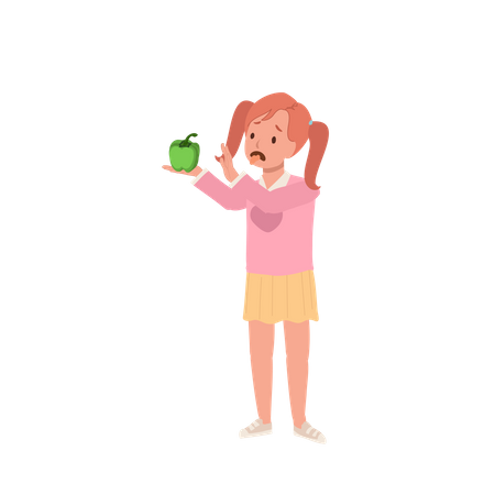 Kleines Mädchen hasst grüne Paprika  Illustration