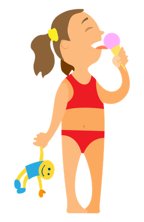 Kleines Mädchen im Badeanzug isst Eis  Illustration
