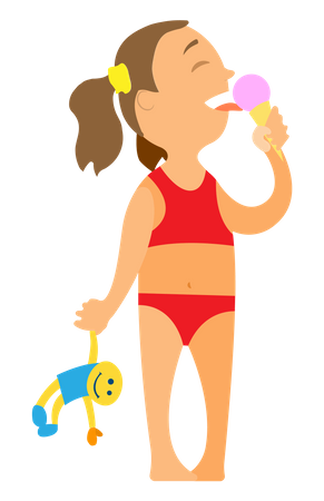 Kleines Mädchen im Badeanzug isst Eis  Illustration