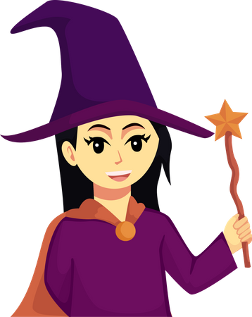 Kleines Mädchen im Hexenkostüm  Illustration