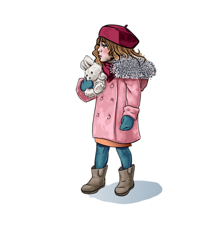 Kleines Mädchen im Winterkleid  Illustration