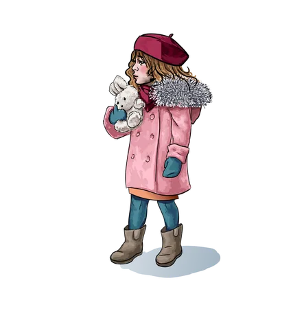 Kleines Mädchen im Winterkleid  Illustration