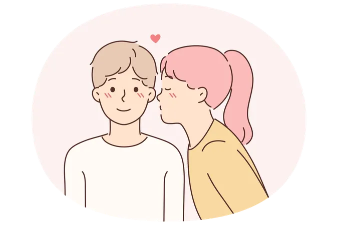 Kleines Mädchen küsst Liebhaber auf die Wange für das Konzept der ersten Kindheitsliebe für Freund  Illustration