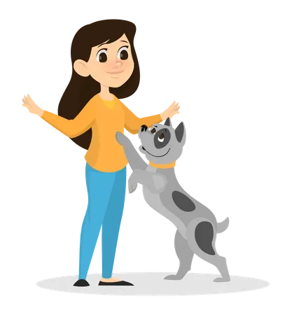 Kleines Mädchen mit Hund  Illustration