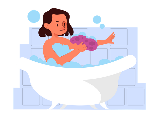 Kleines Mädchen beim Baden  Illustration