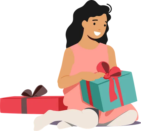Kleines Mädchen öffnet Geschenkbox  Illustration