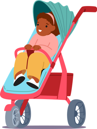 Kleines Mädchen sitzt im Kinderwagen  Illustration