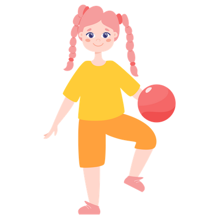 Kleines Mädchen spielt mit Ball  Illustration
