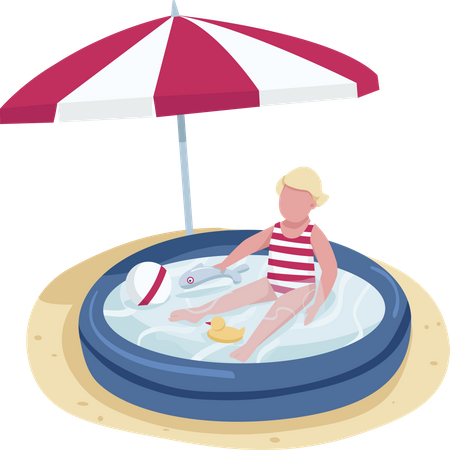 Kleines Mädchen spielt mit Spielzeug im aufblasbaren Pool  Illustration