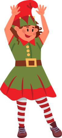 Kleines Mädchen trägt Elfenkostüm und feiert Weihnachtsfeier  Illustration