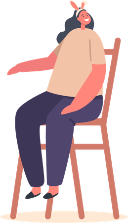 Kleines Mädchen trägt Hasenohren auf Stuhl sitzend  Illustration