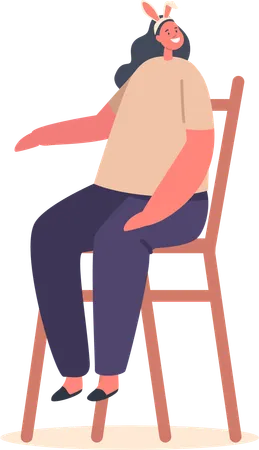 Kleines Mädchen trägt Hasenohren auf Stuhl sitzend  Illustration