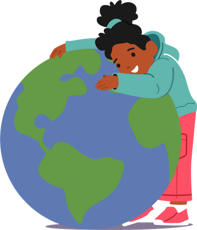 Kleines Mädchen umarmt die Erde, um die Erde zu retten  Illustration