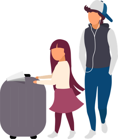 Kleine Mädchen und Teenager mit Gepäck  Illustration