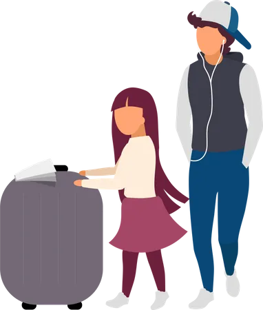 Kleine Mädchen und Teenager mit Gepäck  Illustration