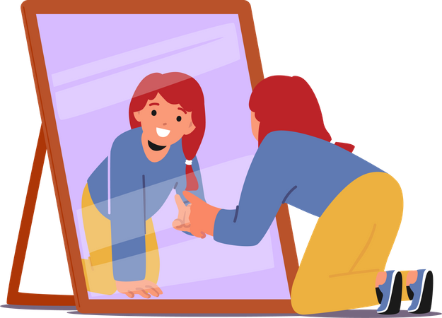 Kleines Mädchen mustert einen Spiegel  Illustration