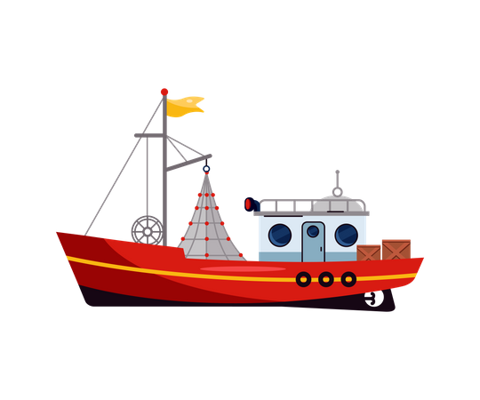 Kleines Marineschiff, See- oder Ozeanfischboot  Illustration