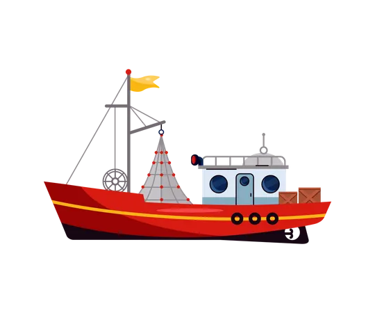 Kleines Marineschiff, See- oder Ozeanfischboot  Illustration