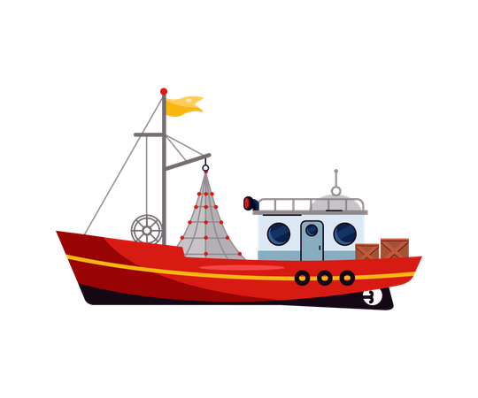 Kleines Marineschiff, See- oder Ozeanfischboot  Illustration