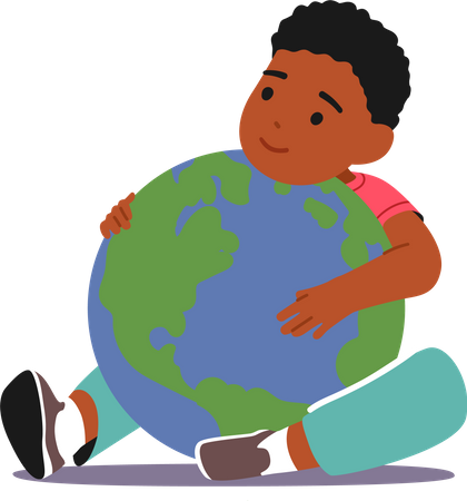 Kleines schwarzes Baby umarmt den Planeten Erde  Illustration