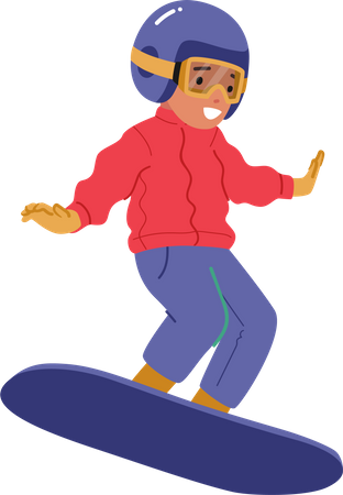 Kleines Kind Snowboarder springt auf Snowboard  Illustration