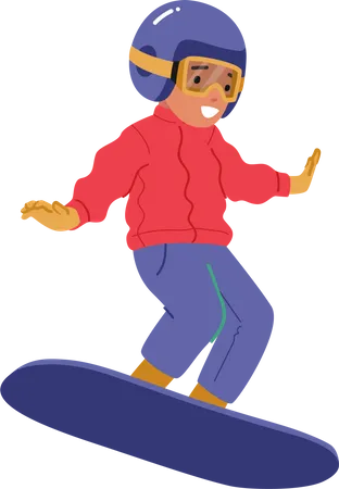 Kleines Kind Snowboarder springt auf Snowboard  Illustration