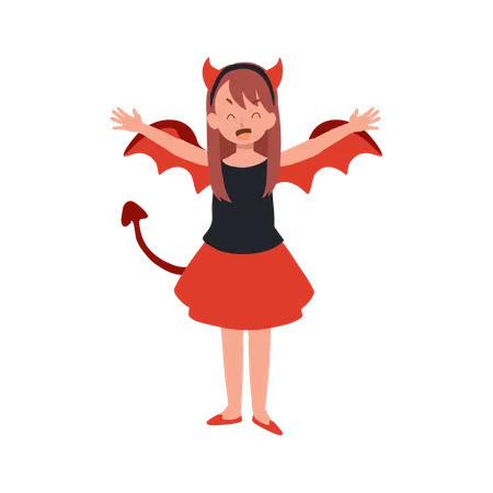 Kleine süße Mädchen in Halloween-Kostümen als roter Teufel  Illustration