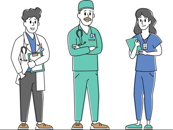 Mitarbeiter einer Klinik oder eines Krankenhauses bei der Arbeit  Illustration