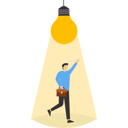 Smart Geschäftsmann denken unter heller Glühbirne  Illustration