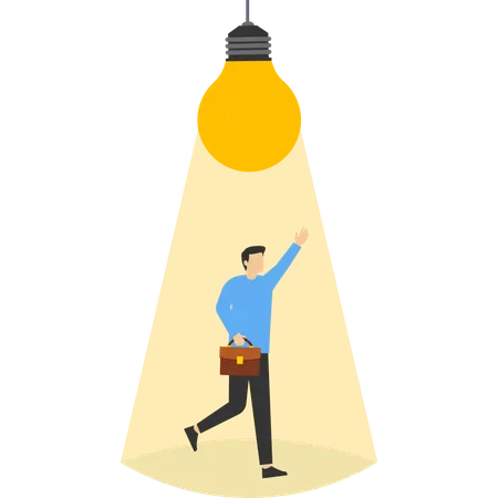 Smart Geschäftsmann denken unter heller Glühbirne  Illustration