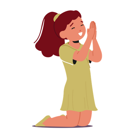 Kneeling Little Girl With Folded Hands  Illustration