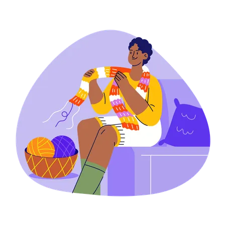 Knitting, weaving, crocheting, crafting, woman,  Illustration