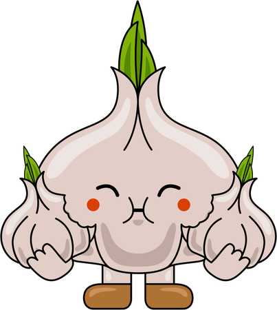 Knoblauch-Maskottchen, das Knoblauch isst  Illustration