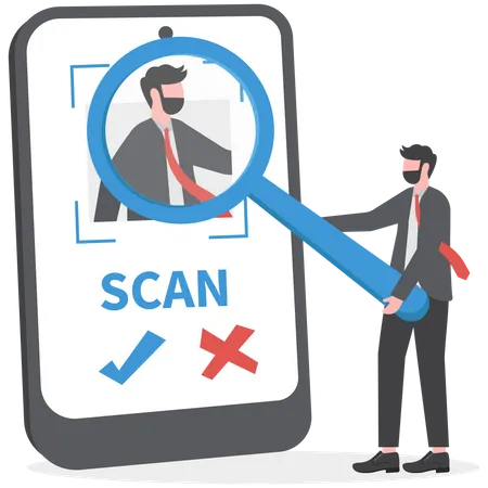 KYC Or Know Your Customer With Business Verifying The Identity Of Its Clients Concept At The Partners To Be Through A Magnifying Glass Vector Illustrator Illustration