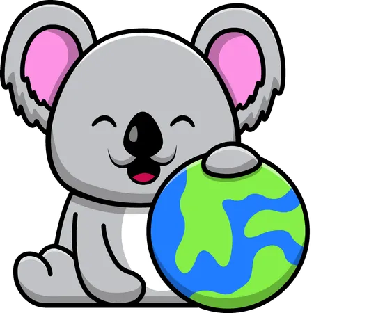 Koala assis et étreignant la Terre  Illustration