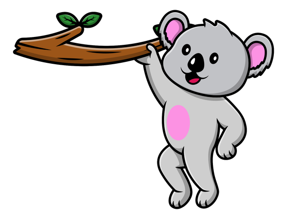 Koala colgando de un árbol  Ilustración