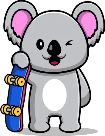 Koala de pie sosteniendo una patineta  Ilustración