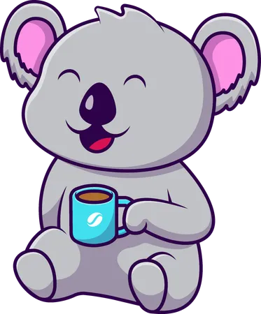 Koala hält heiße Kaffeetasse  Illustration