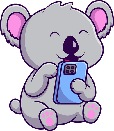 Koala jugando con el teléfono  Ilustración