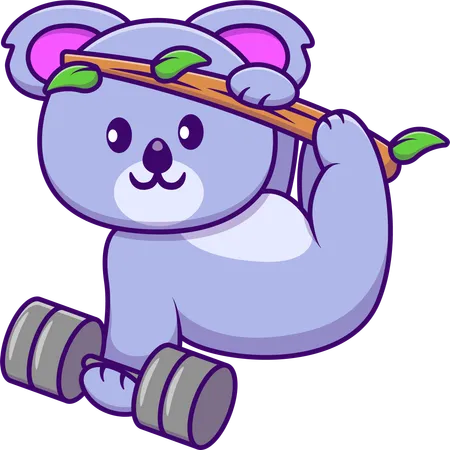 Koala Lifting Dumbbell On Branch  Illustration