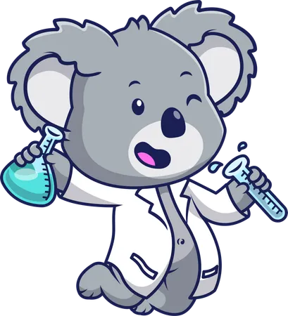 Un scientifique koala tient des bouteilles de laboratoire  Illustration