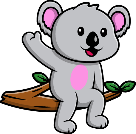 Koala Sitting On Tree With Waving Hand  Illustration