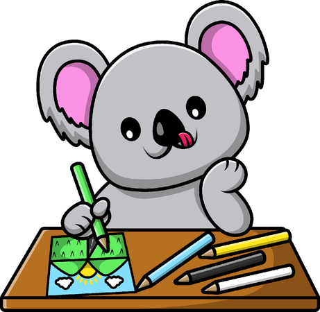 Koala Zeichnung Berg mit Buntstift Papier auf Tisch  Illustration